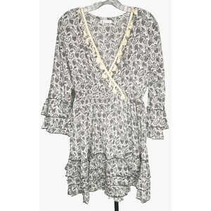 Karma Highway Wrap Blouson Dress Ruffle Paisley Boho Tassels one‎ size dreamy